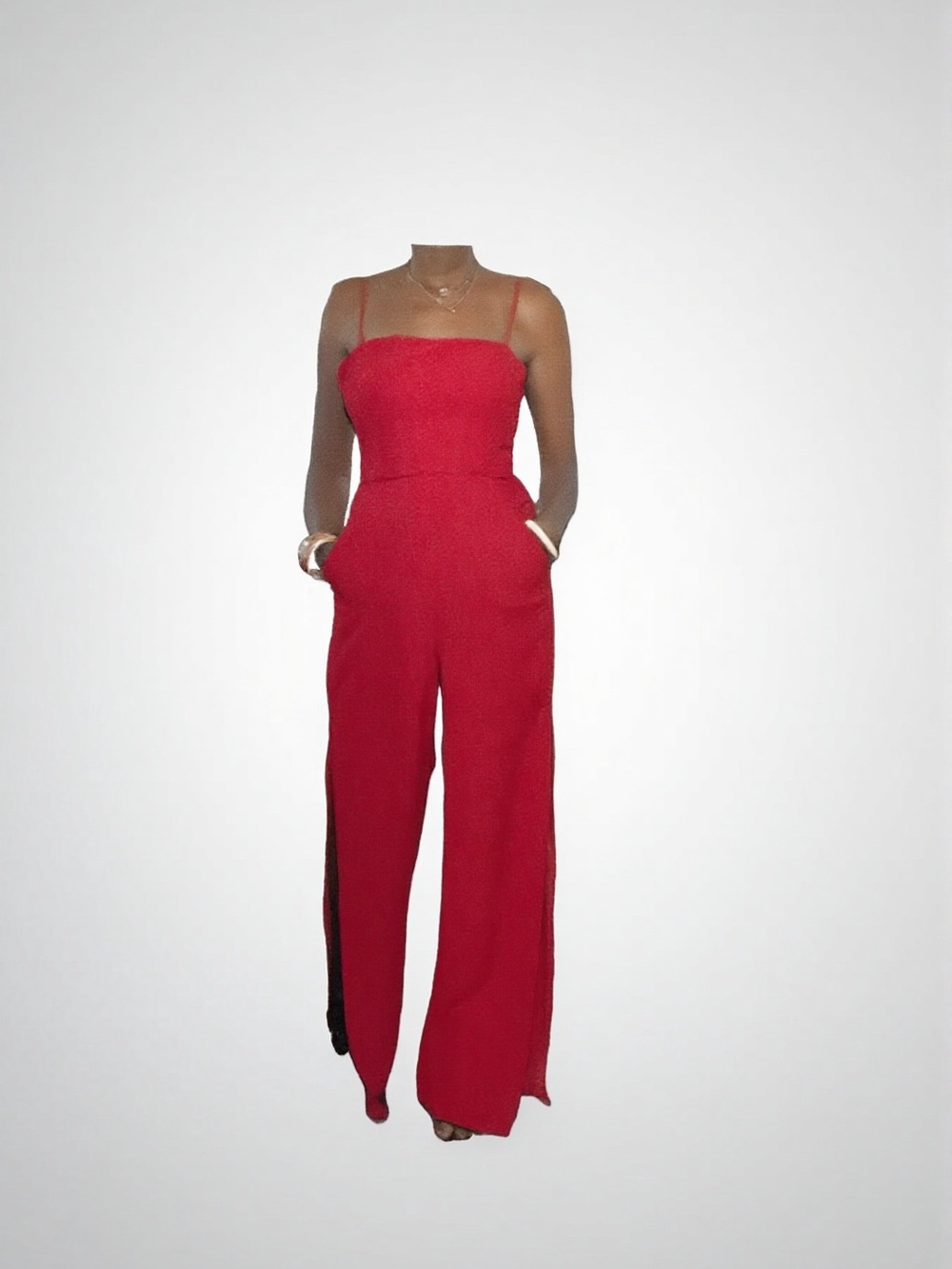BCBGeneration Red Spaghetti-Strap Wide-Leg Jumpsuit  Sz 0
